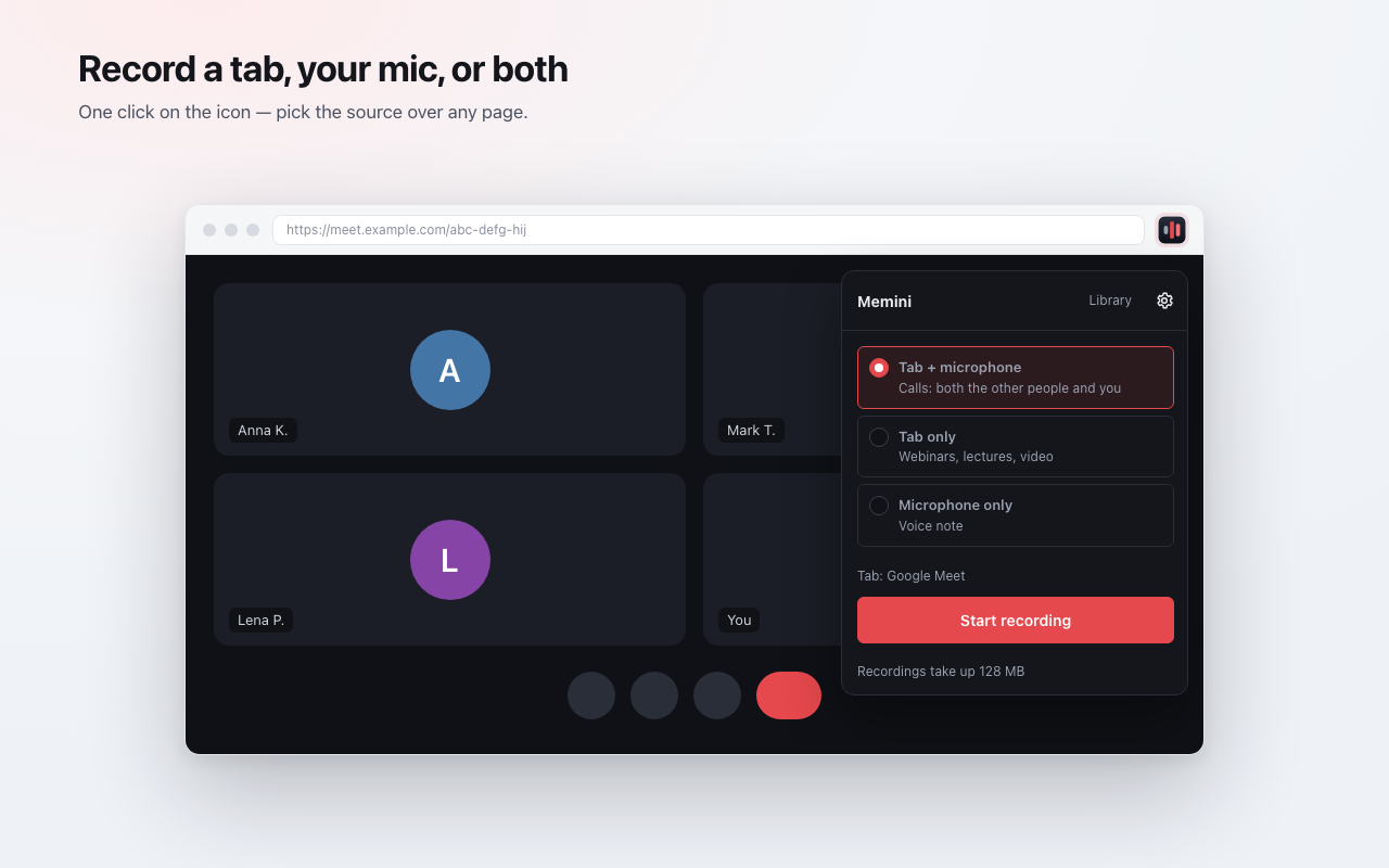 Record a tab, your mic, or both